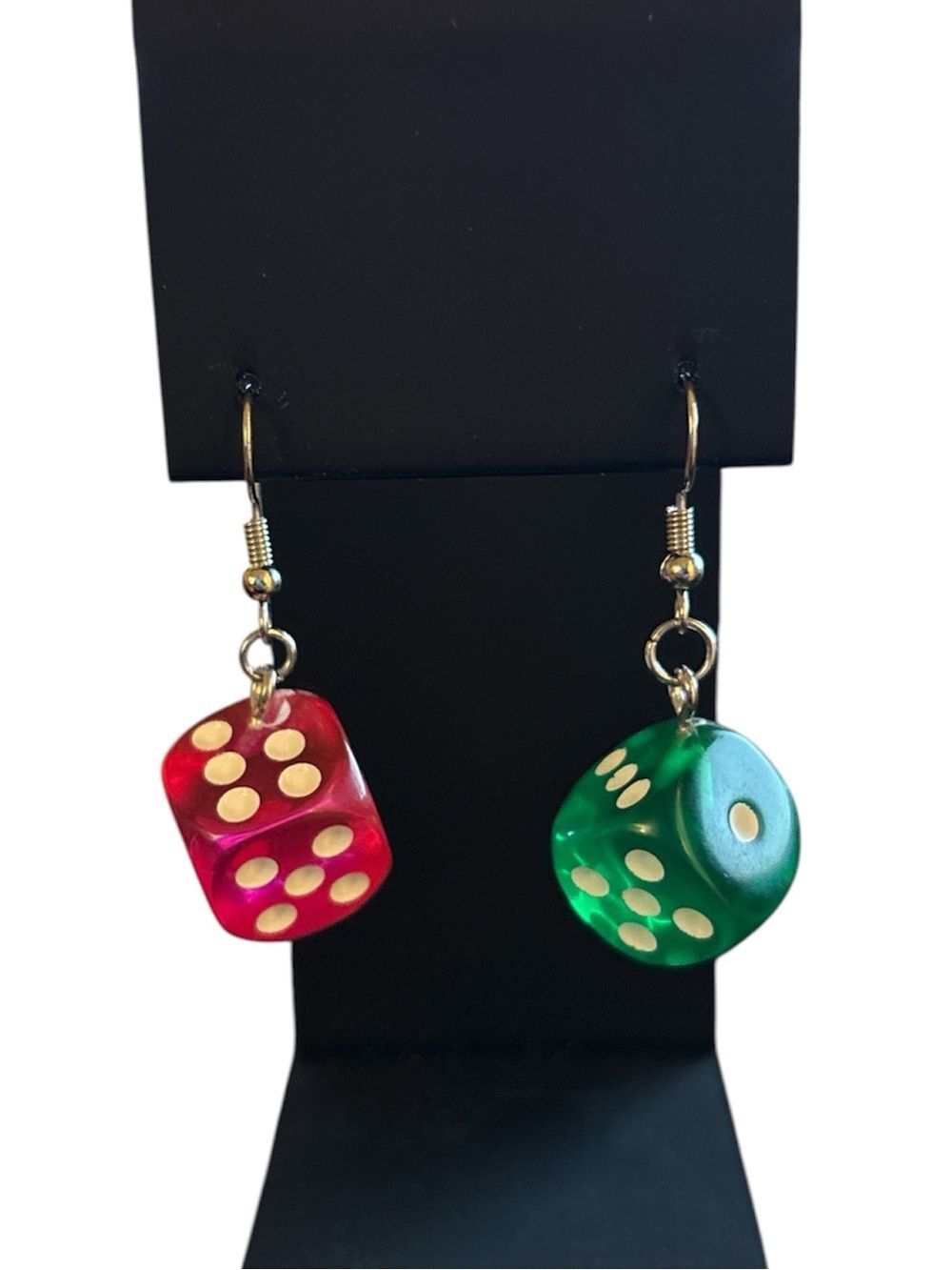 Handmade Mismatched Pink and Green Dice Earrings Y2K Gamer Kawaii Casino Core - Picture 2 of 3